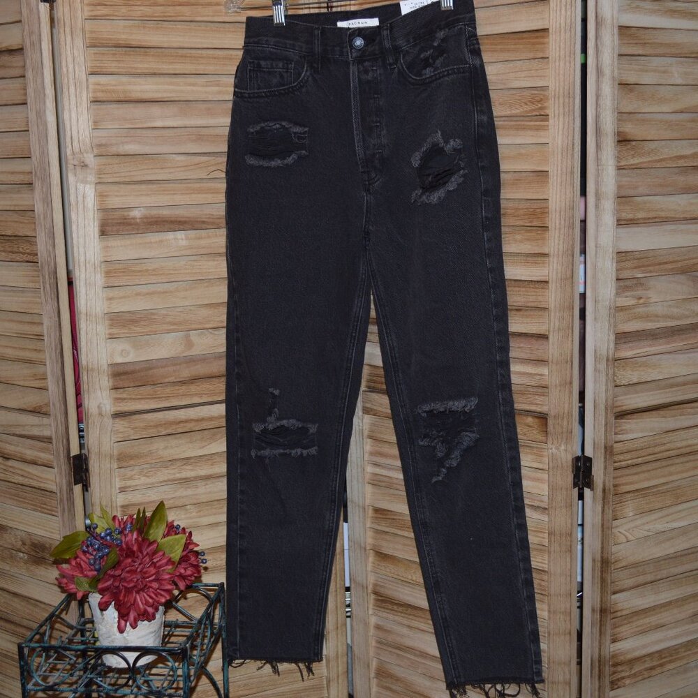 NWT Pac Sun 25 Black Ultra High Rise Slim Jeans Distressed